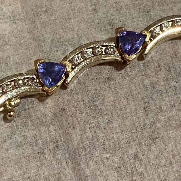H.L. Collection Tanzanite & Diamonds Bracelet 14K Yellow Gold 7" Long 21.5g EUC - Picture 4 of 12